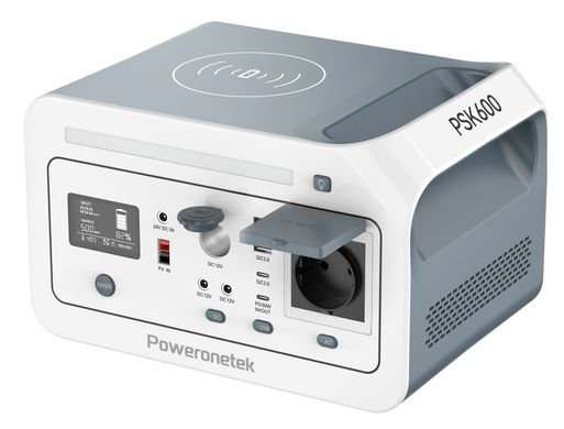 Зарядна станція Poweronetek PSK600 - 480Wh/AC 600W/60W 1xPD/2xUSB/2xDC/1xCar/Qi/LED PSK600 фото