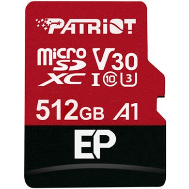 Карта пам'ятi Patriot EP A1 R90/W80MB/s MicroSDXC 512GB UHS-I/U3 Class 10 + SD адаптер (PEF512GEP31MCX) PEF512GEP31MCX фото