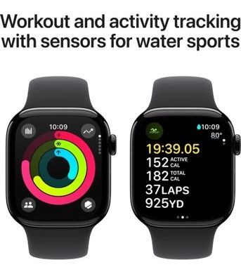 Apple Watch Series 10 GPS 42mm Jet Black Aluminium Case with Black Sport Band - S/M (MWWE3QH/A) MWWE3QH/A фото