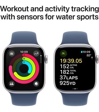 Apple Watch Series 10 GPS 42mm Silver Aluminium Case with Denim Sport Band - S/M (MWWA3QH/A) MWWA3QH/A фото