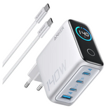 мережева зарядка ANKER Laptop GaN Charger 140W, 3xUSB-C PD3.1 & 1xUSB-A w Display and Cable (Silver) B2697G41 фото 1