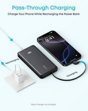 зовн. акум. ANKER - 10000 mAh 22.5W Built-In USB-C Cable (Чорний) A110DH11 фото
