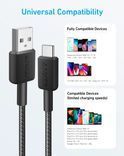 кабель ANKER 322 USB-A to USB-C - 0.9m Nylon (Чорний) A81H5G11 фото 4