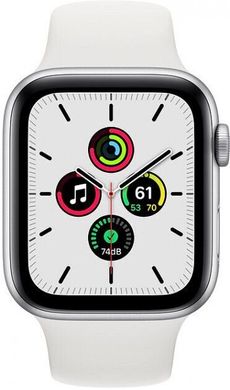 Apple Watch SE 44mm Silver Aluminum Case with White Sport Band MYDQ2