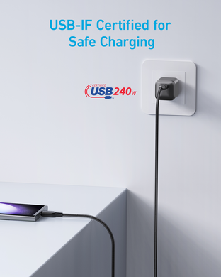 кабель ANKER 310 USB-C to USB-C - 0.9m 240W Nylon (Чорний) A81D5H11 фото