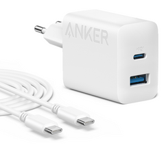 мережева зарядка ANKER PowerPort 312 - 20W USB-C & USB-A + USB-C cable (Білий) 6924822 фото